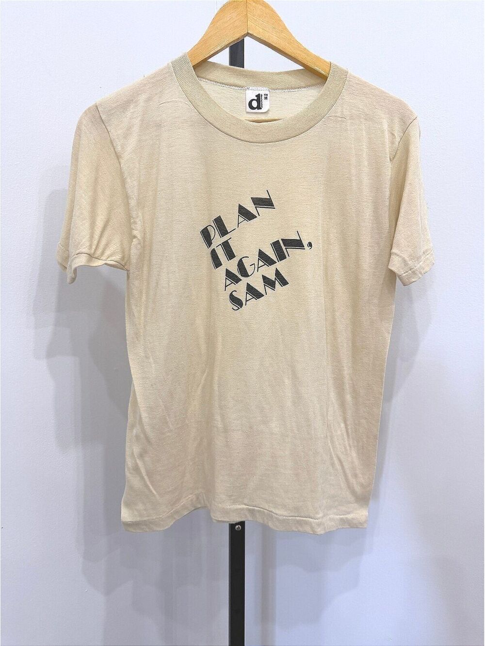 70s Vintage Beige 'Plan It Again, Sam' Graphic T-Shirt Size M
